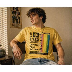 Polaroid 320 Land Camera Graphic Tee Yellow Retro Y2K Shirt Large